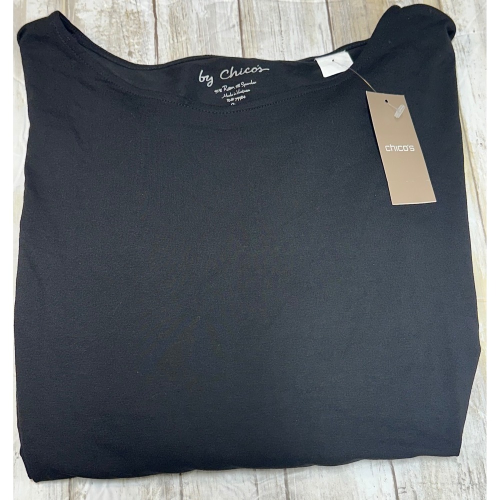 Chico's Cold Shoulder Kara Top Black 3/4 Sleeve Banded Hem‎ Size 1(U.S. 8) NWT